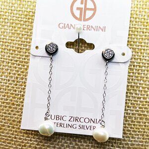 Giani Bernini Cultured Freshwater Pearl and CZ Chain Drop Earrings NWT